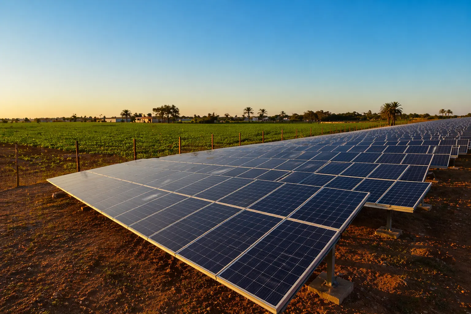 Installation de panneaux solaires sur terrain agricole marocain