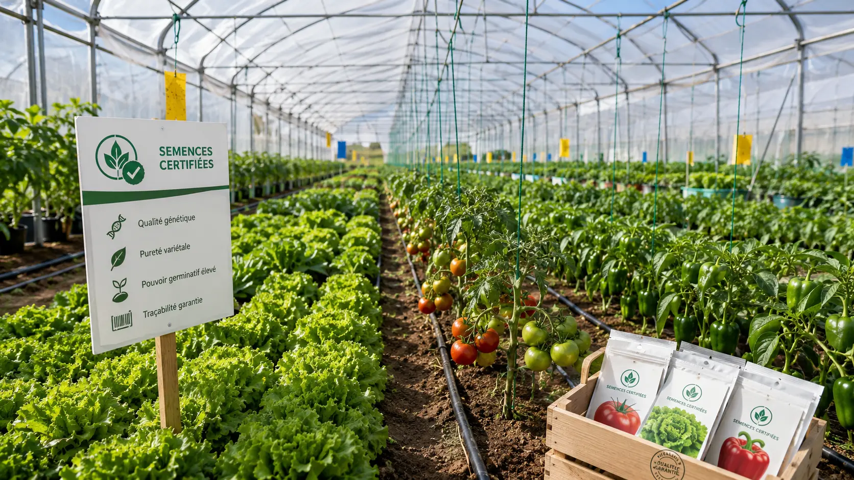 Parcelle maraîchère sous serre équipée pour la culture de variétés certifiées